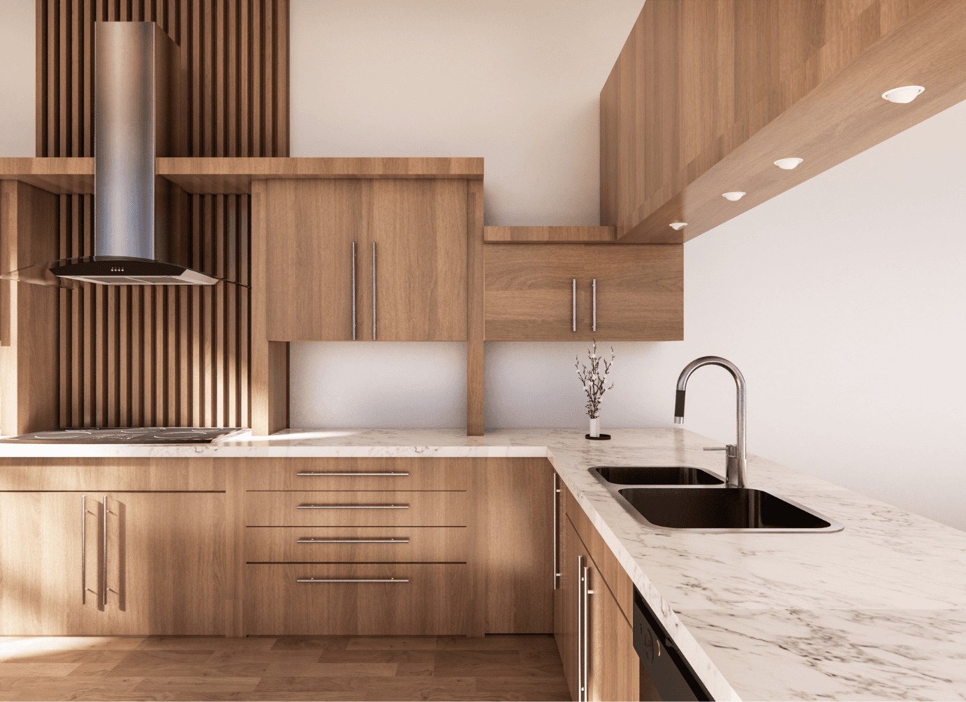 Modern modular kitchen with sleek cabinets, smart storage, and a stylish finish.