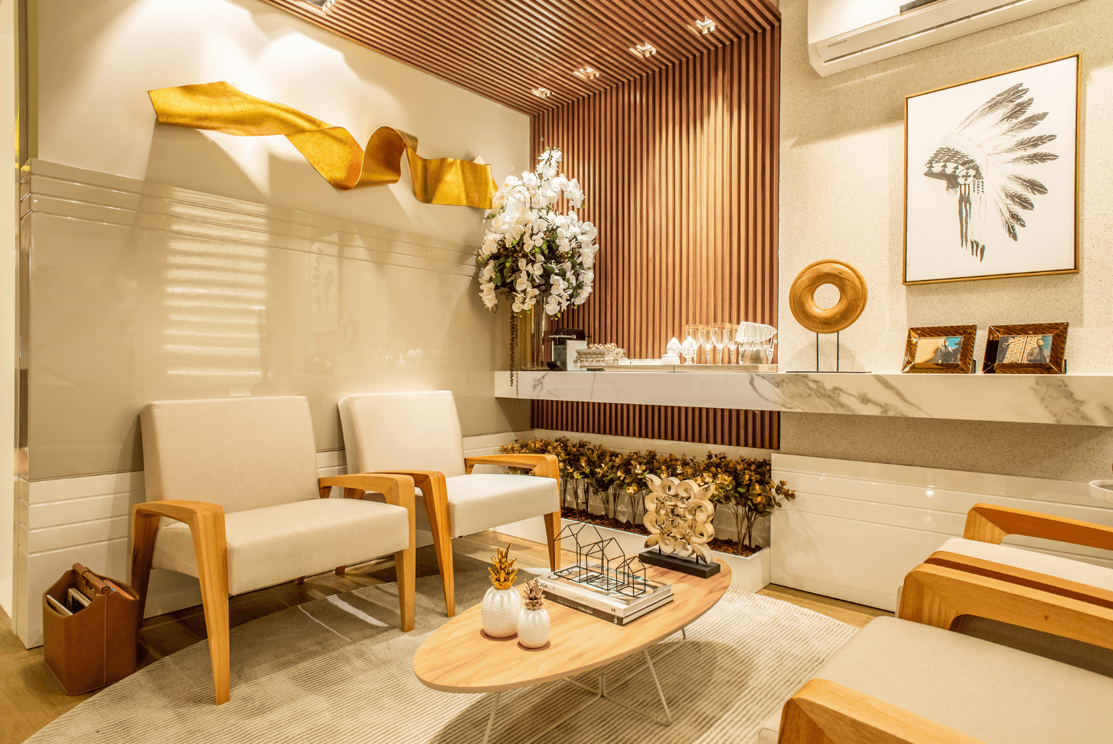 Modern living room with stylish furniture, elegant lighting, and a cozy ambiance.